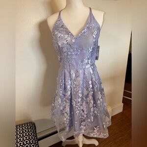 BCX Lavender Dress with silver lavender embroidered overlay Size 9